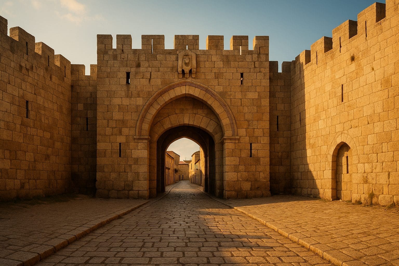 An ancient city gate set inside two walls